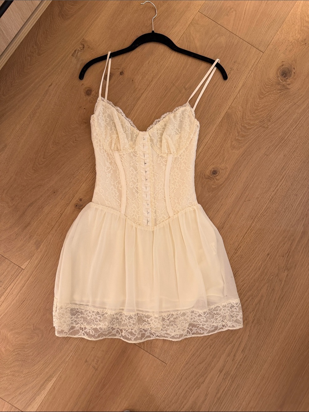 Cream Lace Mini Dress with Corset Bodice